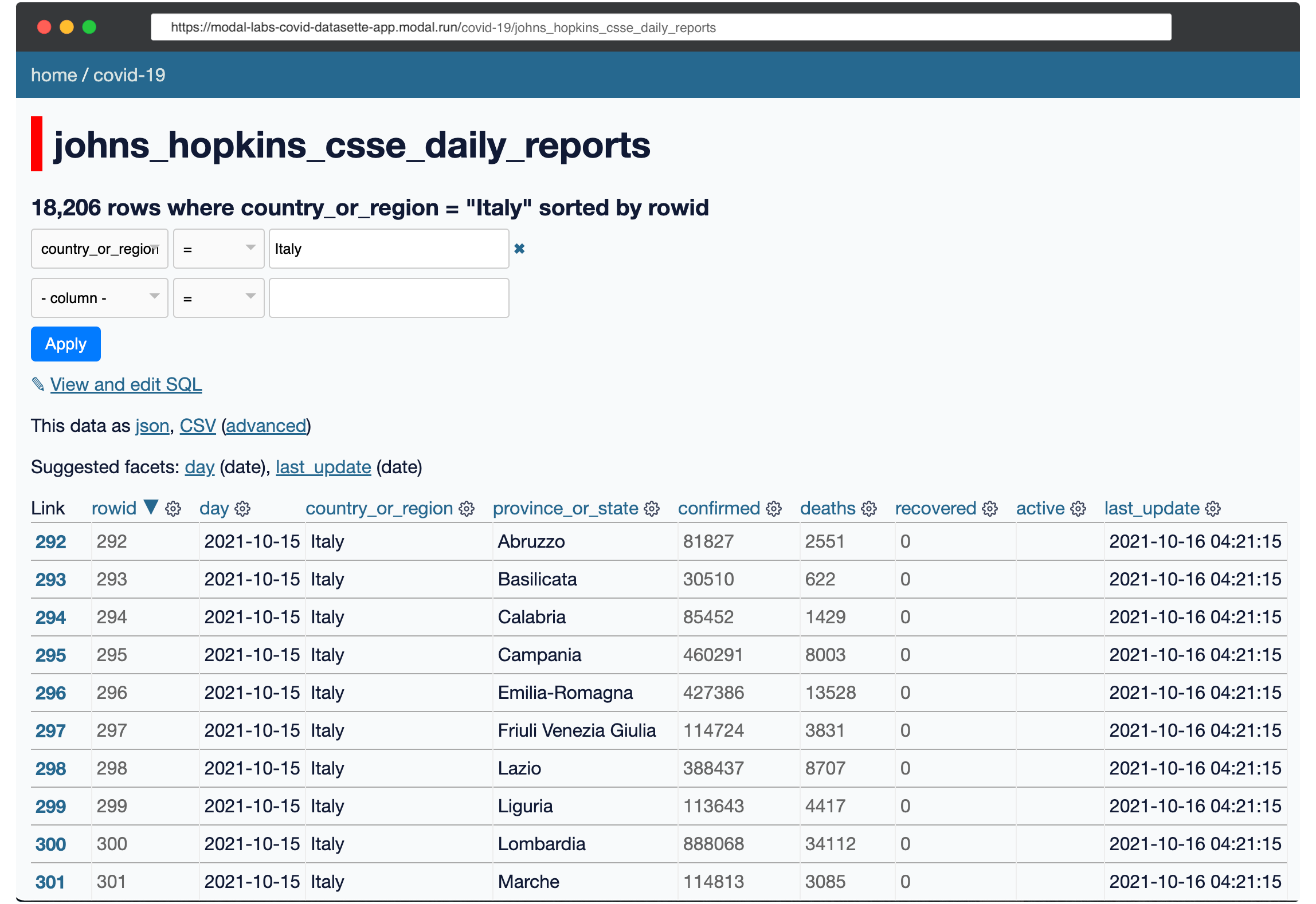 Datasette user interface