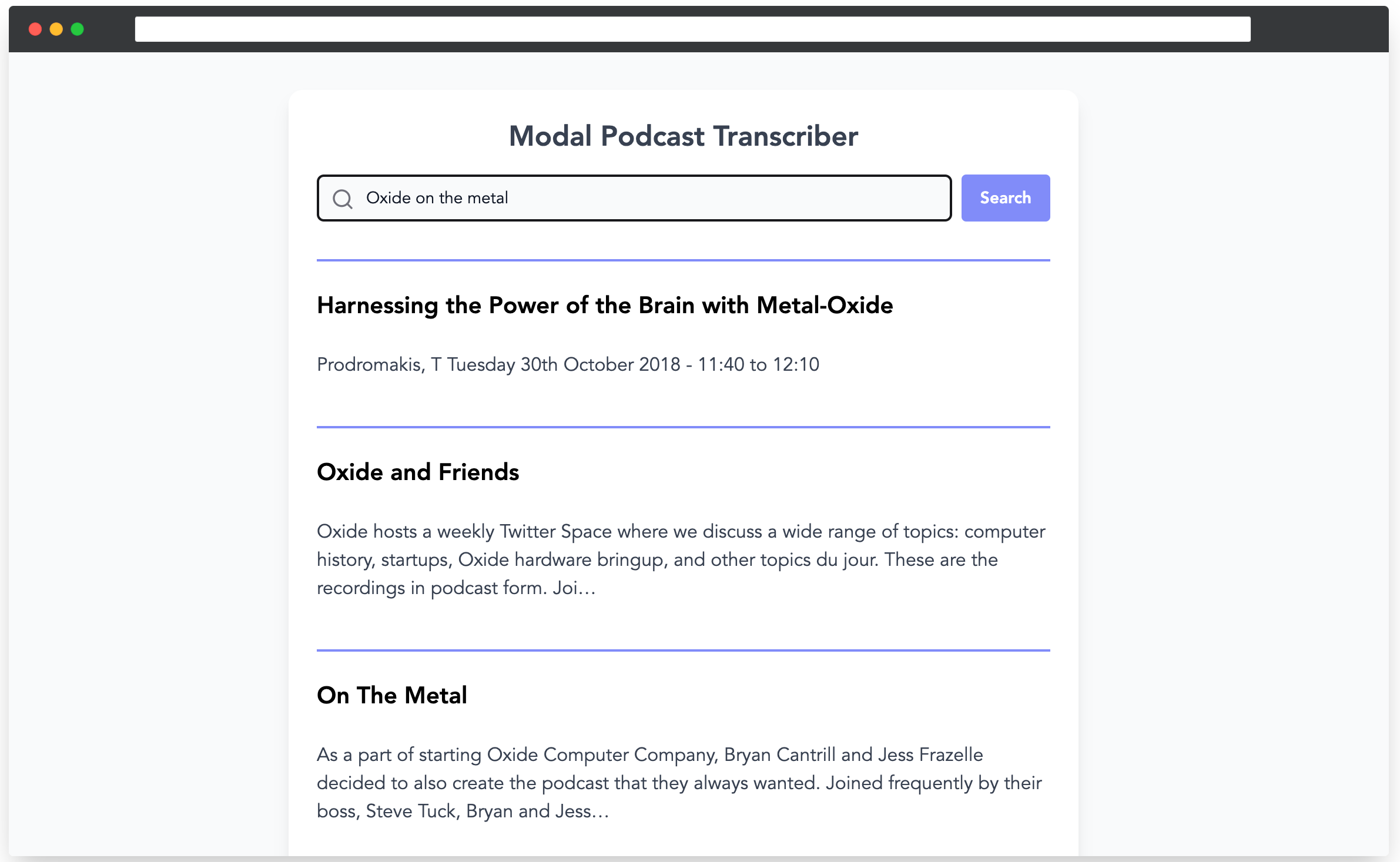 homepage of modal whisper transcriber app