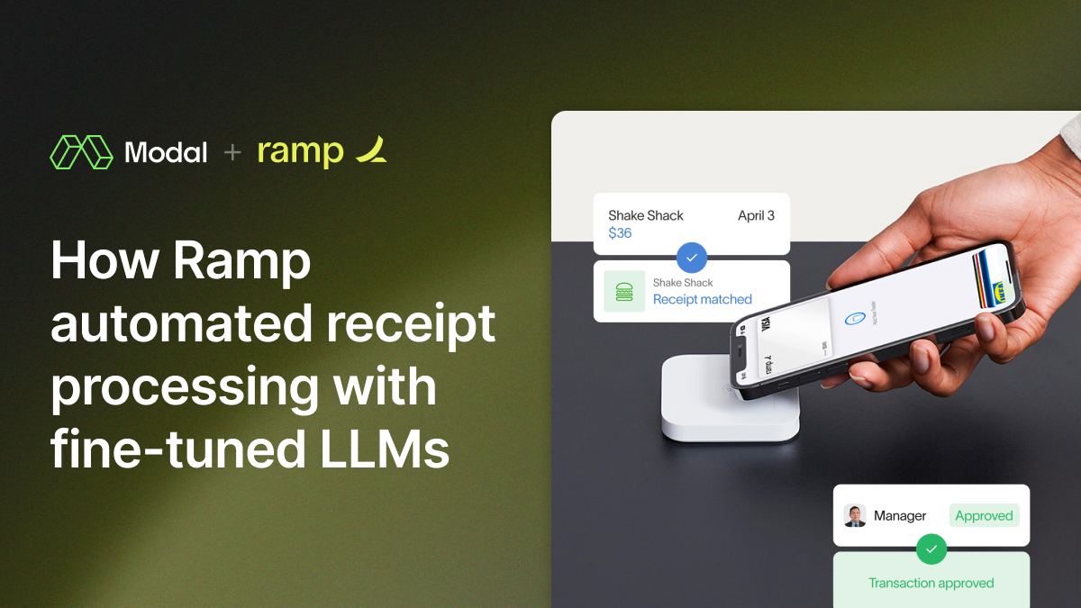 Ramp uses Modal to fine-tune their LLMs and scale batch processing. With Modal, Ramp was able to accelerate development of their text-to-structured-JS